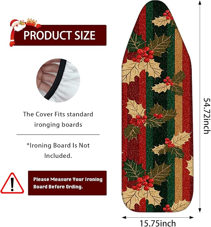 Nuxovilar Ironing Board Cover Winter Holly Pattern Polyester 15x54 Inches