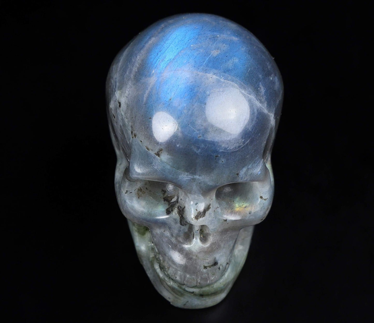 Skullis 2.0" Labradorite Crystal Skull Head, Hand Carved Gemstone Fine Art Sculpture, Reiki Healing Stone Statue.