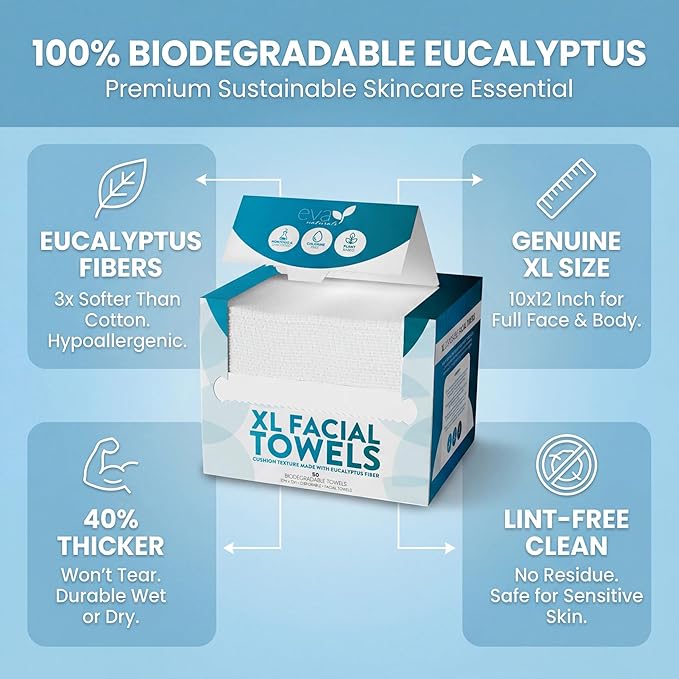 Disposable Face Towels XL 10x12-100% Viscose Eucalyptus Biodegradable Clean