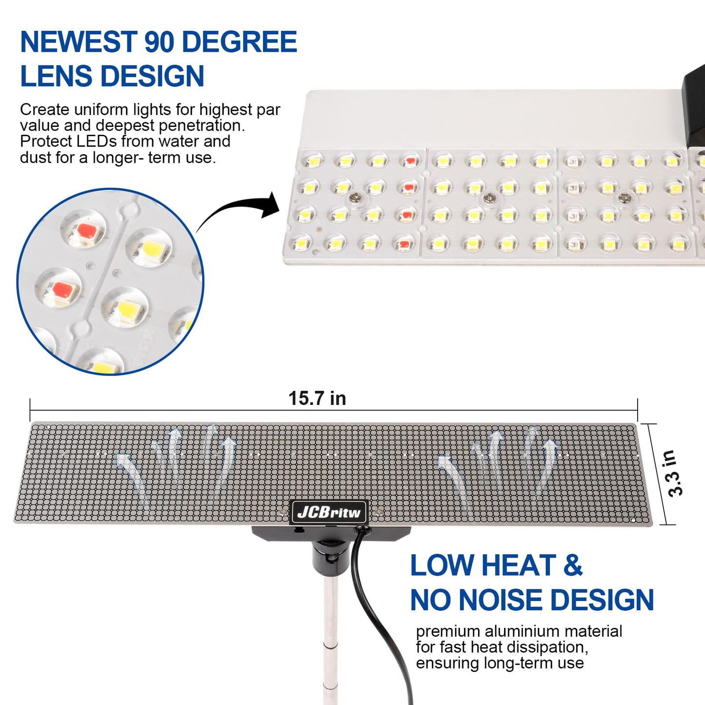 JCBritw 60W LED Grow Light on Stand for Indoor Plants, Desktop Plant Growing Lamp Full Spectrum with IR, 90 Degree Lens Tabletop Plant Light for Seed Starting, Seedlings, Veg, Fruits and Flower