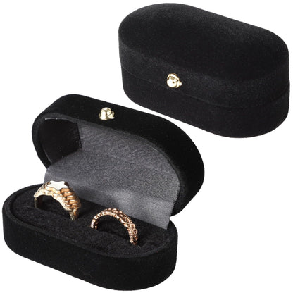 Toyosport 2 PCS Dual Slots Velvet Ring Boxes, Black Elegant Oval Ring Case for Weddings and Anniversaries