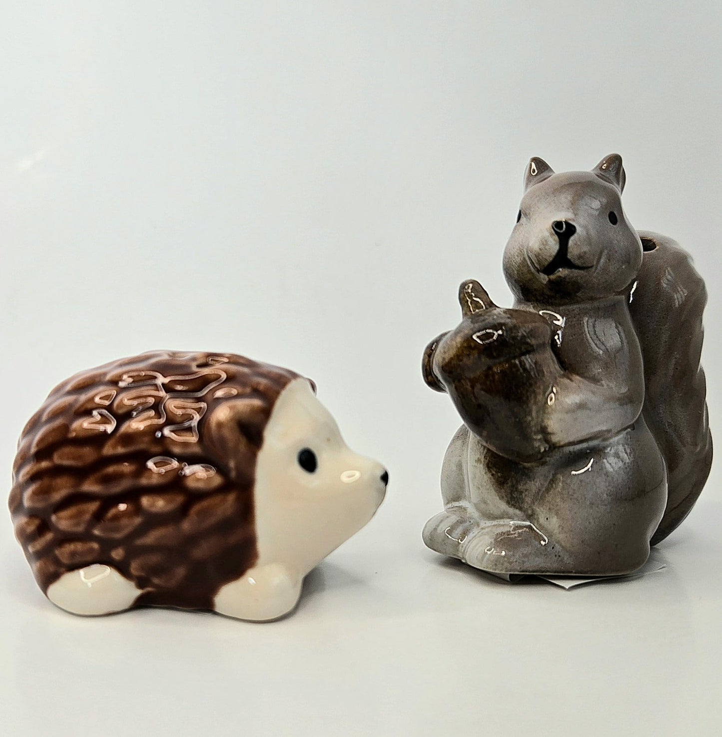 Hedgehog & Squirrel Mini Ceramic Salt & Pepper Shaker Set, 2.5 x 2.5 x 1.25 Inches