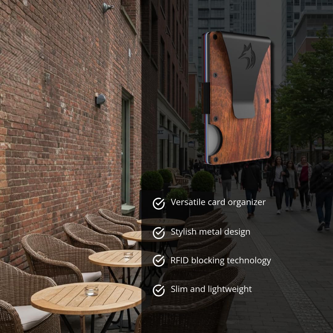 TRAVELINGO Metal Wallets for Men - Slim RFID Blocking Credit Card Holder, Walnut