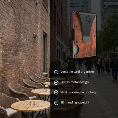 TRAVELINGO Metal Wallets for Men - Slim RFID Blocking Credit Card Holder, Walnut