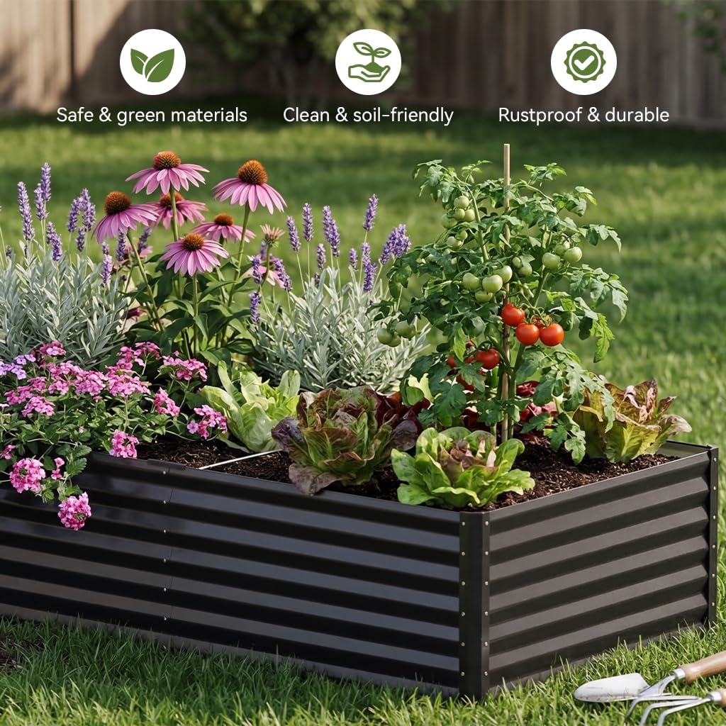 COMHOMA 2 Pack Galvanized Raised Garden Bed,6x3x2ft Large Metal Planter Box for Outdoor Vegetables,Corrugated Steel Herbed Plants Container,Extra Deep Gardeners Kits with Open Bottom