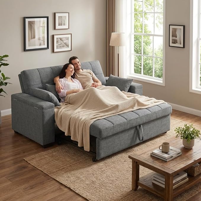 Gizoon 3 in 1 Convertible Sofa Bed, 63.6'' Pull Out Couch