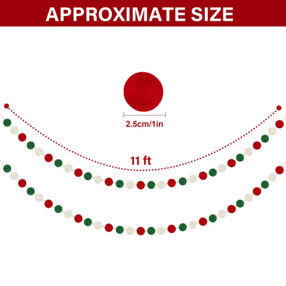 60 Balls Christmas Felt Ball Garlands - Christmas Decorations - Christmas Pom Pom Garlands for Christmas Tree- Xmas Holiday Indoor Outdoor Home Office Hanging Decor - Xmas Decorations- 25mm