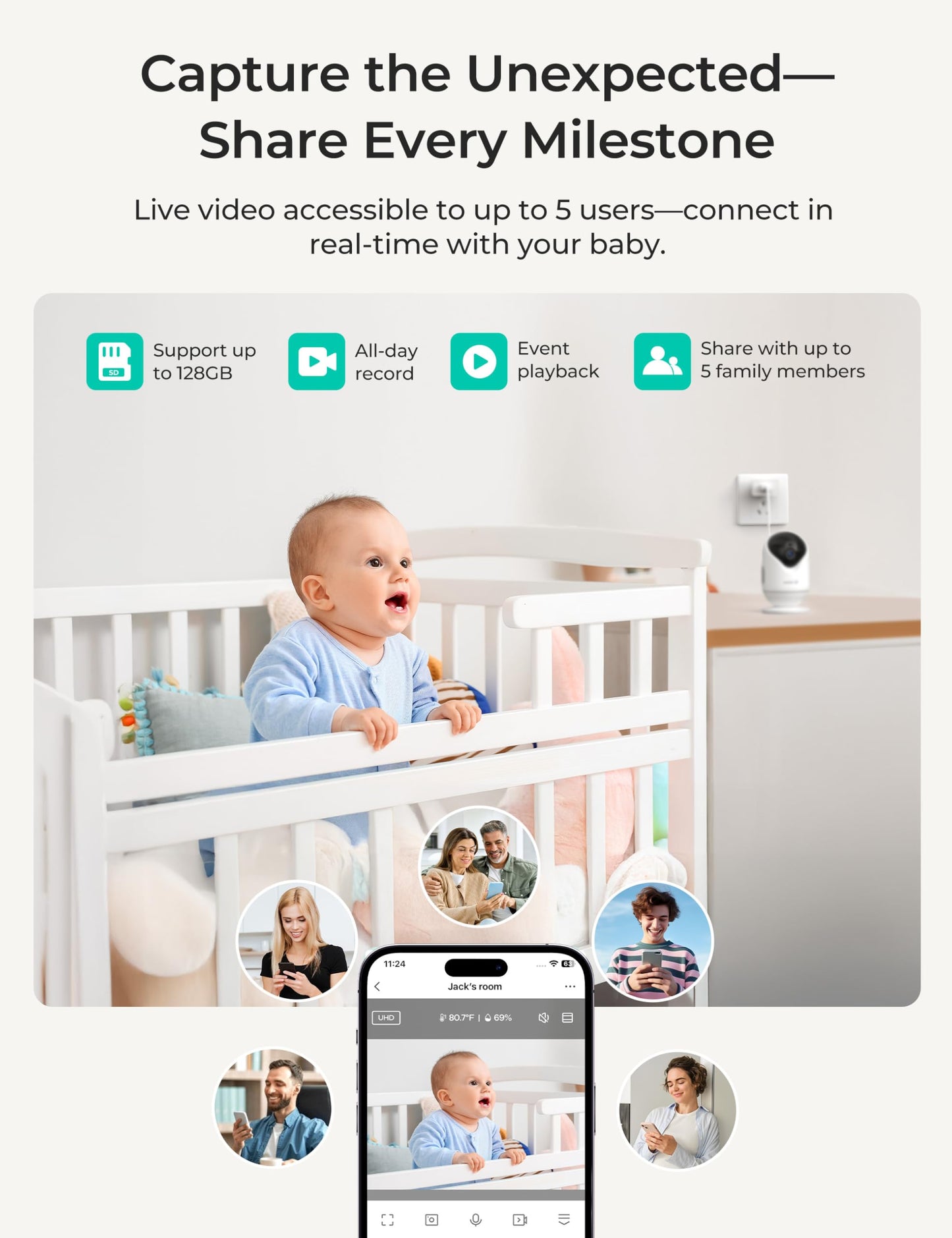 Dr.Care VistaView Lite Smart WiFi Baby Monitor - 4” 720P Split Screen & 1080P Camera App Control, Motion Alerts, HD Night Vision, 3000mAh Battery, 2-Way Talk, Multi-User, Triple Security, 1000ft Range