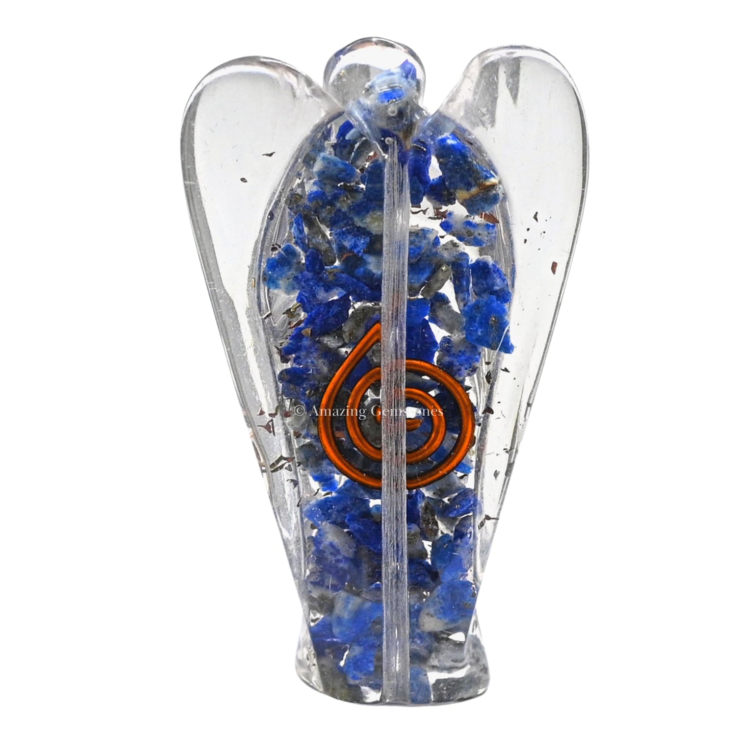 Amazing Gemstone Lapis Lazuli Guardian Angel Figurine Pocket Crystal Angel for Protection - Orgone Guardian Angel with Orgonite Layer and Natural Crystal for Healing Gift (2 Inch, Organite)