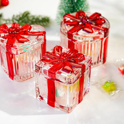 kanpura 2 Pcs Christmas Candy Jar with Lid 2.6" Red Square Crystal Candy Dishes for Xmas Peppermint Party