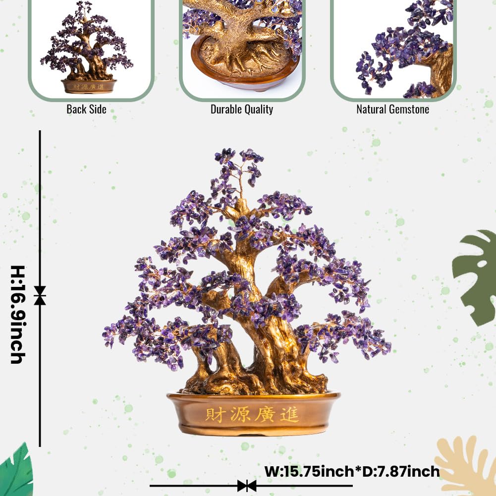 Natural Large Amethyst Tree,18" Amethyst Crystal Bonsai Tree(1300 Gemstone Count) Chakra Tree with Healing Properties Crystal Feng Shui Money Tree of Life for Positive Energy Good Luck Wealth