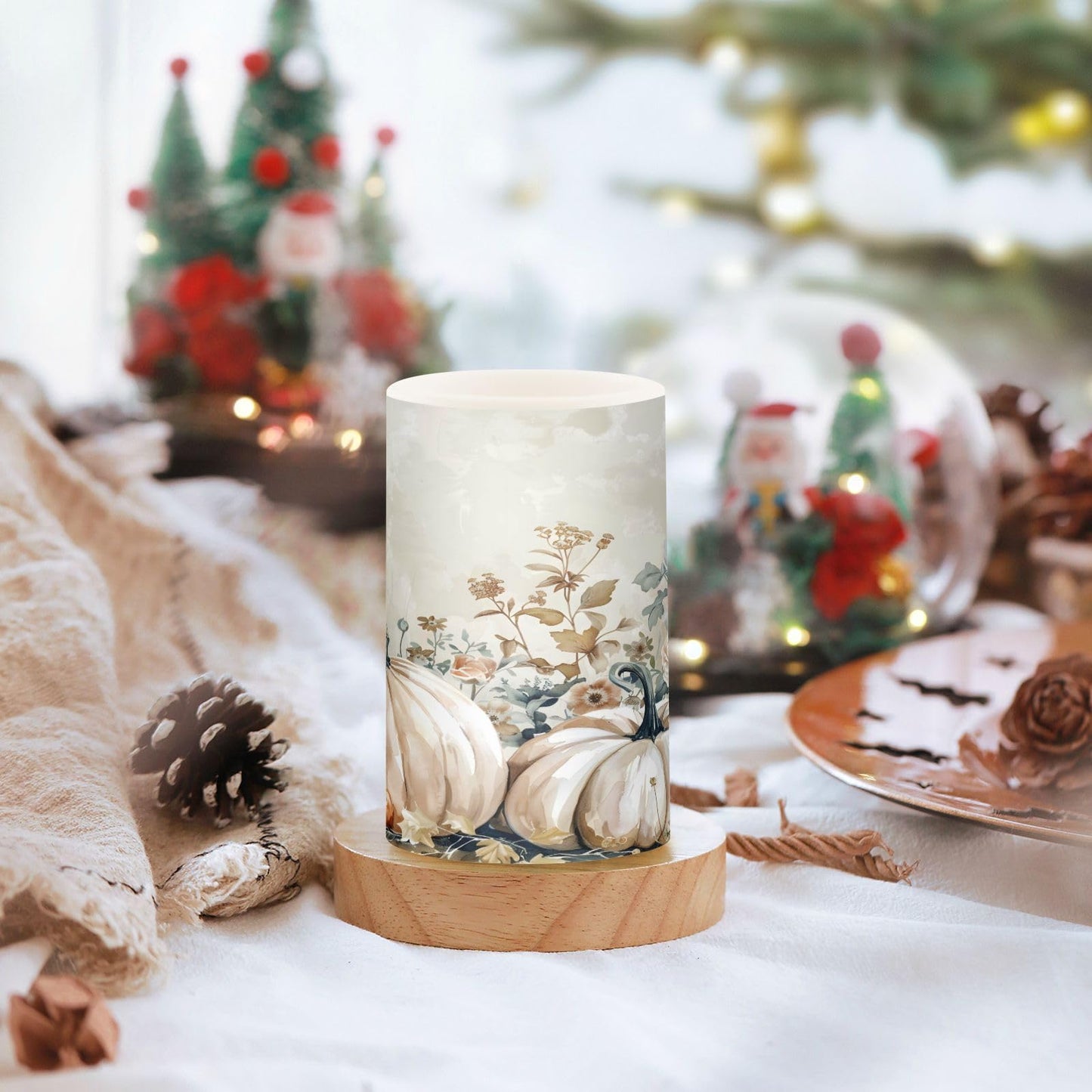 ALAZA Autumn Pink Pumpkins Floral Flickering Flameless Candles Battery Operated with Remote Timer,Tea Light Candles LED Pillar Votive Candles Set of 2 for Outdoor Indoor Decorations