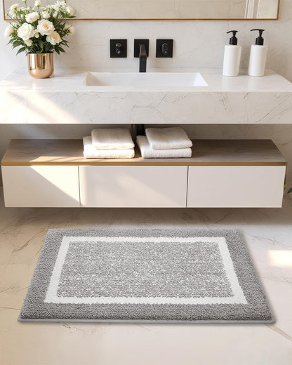 COLOR&GEOMETRY Absorbent Bath Mat 40 x 60 cm, Soft Bathroom Mat Non Slip, Machine Washable Bathroom Rug Shower Mat Outside Shower (Grey)