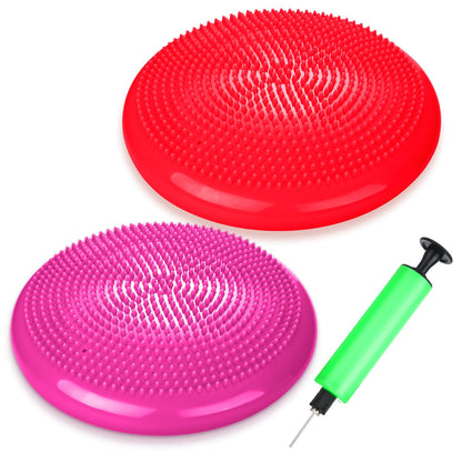 Silipull 2 Pcs Wiggle Seat Inflated Wobble Cushion Flexible Balance Disc with Air Pump for Core Stability Strengthening Improving Posture Physical Exercise(Red and Rose Red)