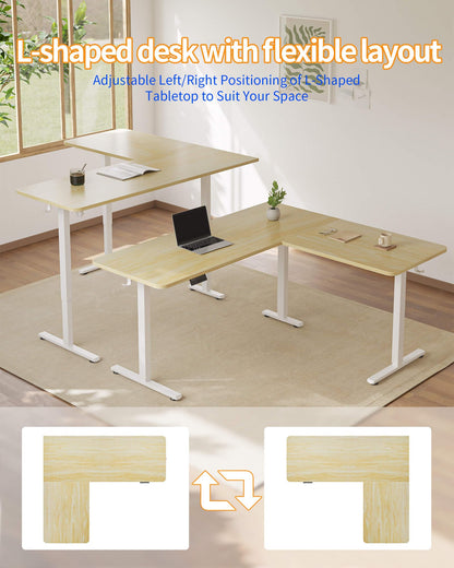 YIHAYO L Shaped Standing Desk Adjustable Height, 63 x 55 Inches Electric Corner Standing Desk with Splice Board, Computer Desk for Home Office, Natural