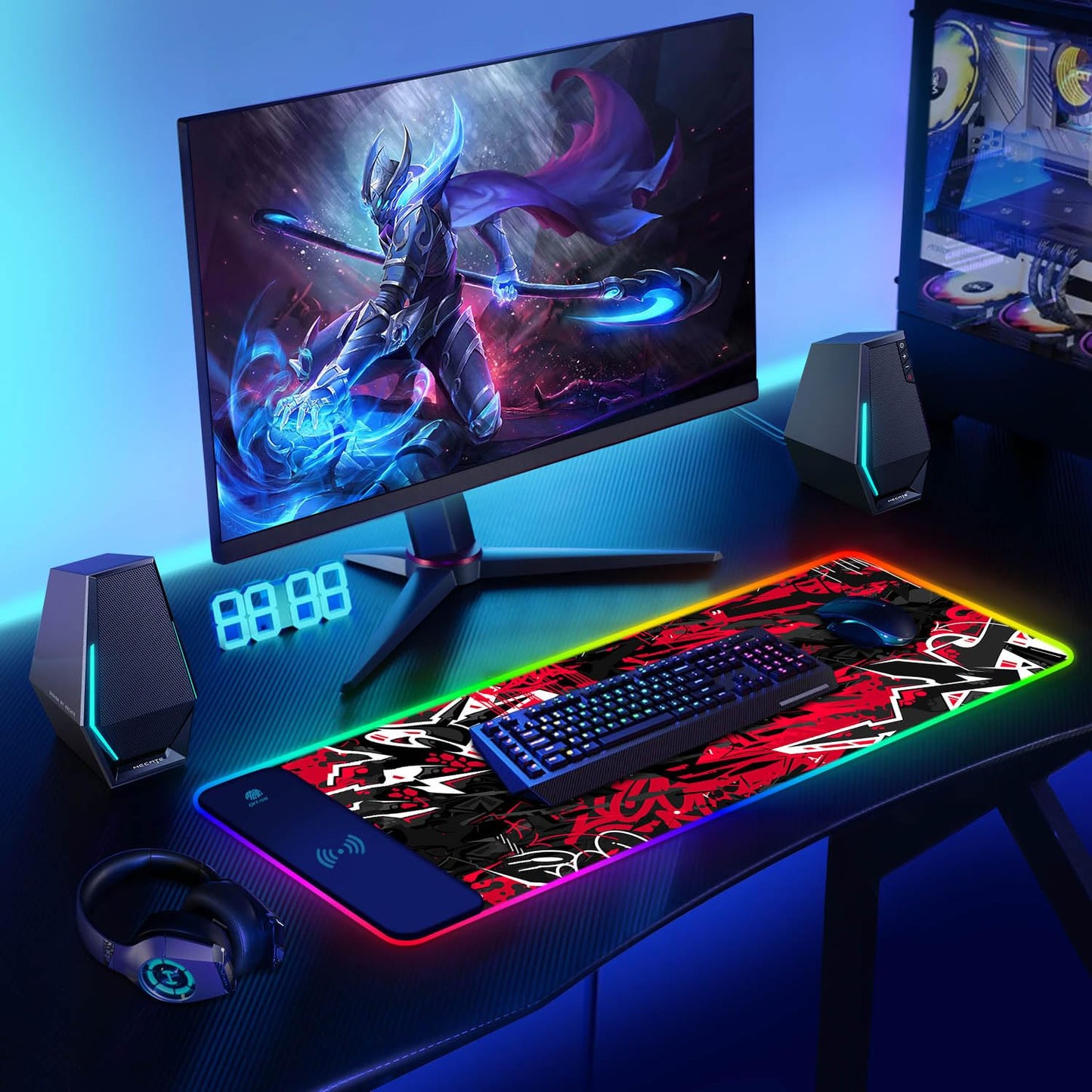 ToLuLu RGB Gaming 5/7.5/10/15W 10 Light Modes Wireless Charging Mouse Pad, LED Mouse Pad Computer Keyboard Mat Mousepad, 800x300x4MM Extended Large Desk Mat for Gaming, MacBook, Laptop, PC,Red Black