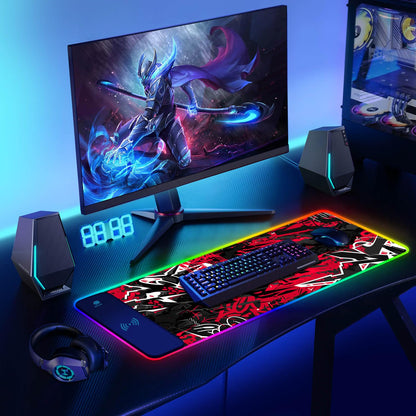 ToLuLu RGB Gaming 5/7.5/10/15W 10 Light Modes Wireless Charging Mouse Pad, LED Mouse Pad Computer Keyboard Mat Mousepad, 800x300x4MM Extended Large Desk Mat for Gaming, MacBook, Laptop, PC,Red Black