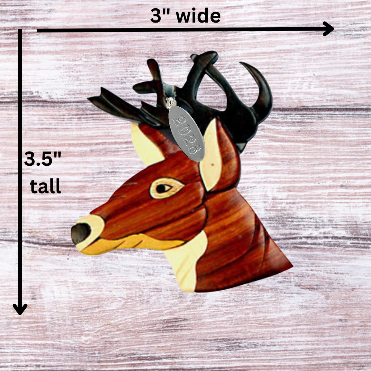 Twisted Anchor Deer Ornament 2026 – Unique Two-Tone Wood Buck Christmas Tree Decorations – Crafted by Hand Intarsia Design – for Deer Buff, Family & Outdoor Enthusiasts – Gifting Ready in Gift Box
