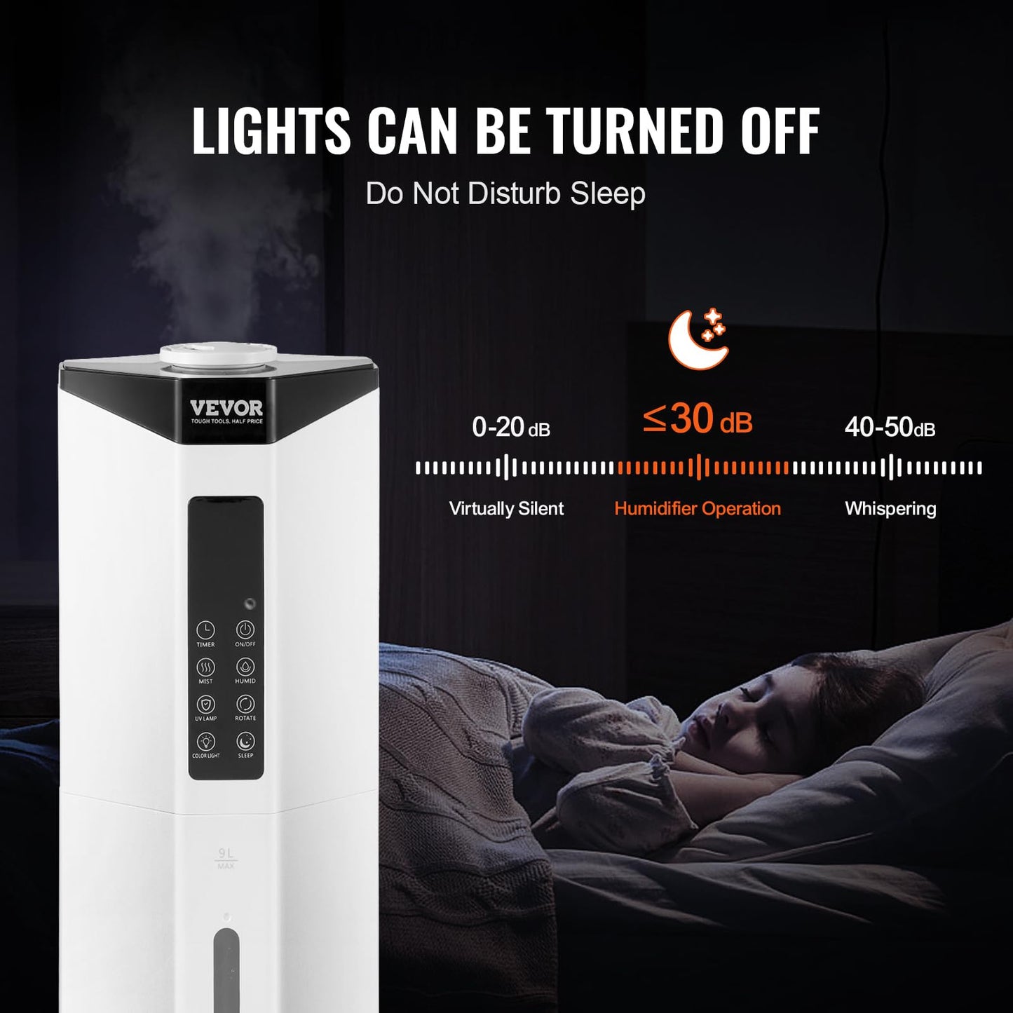 VEVOR Humidifier for Home Large Room, Commercial Humidifier for Whole House 1291.7 sq ft, 16L Water Tank & Night Light & 12h Timer & Auto Shut-Off, Greenhouse, Commercial Branch Tube w/ 360° Nozzle