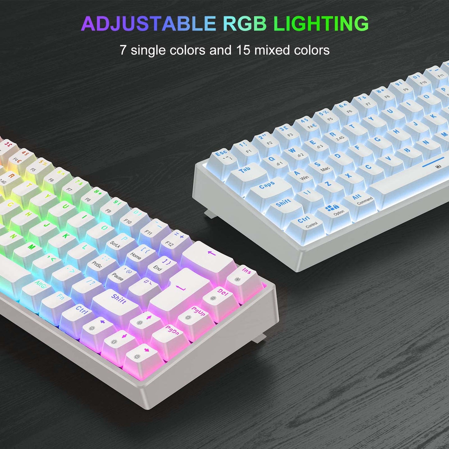 TECURS Wireless Mechanical Gaming Keyboard RGB UK Layout TKL 65% Rollover Anti-ghosting Bluetooth / 2.4G Keyboard Red Switch for PC Gamer/iPad/ PS4/Android, White
