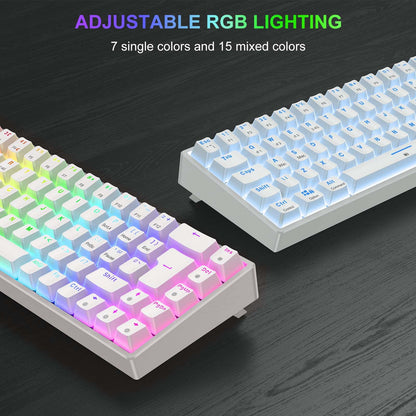 TECURS Wireless Mechanical Gaming Keyboard RGB UK Layout TKL 65% Rollover Anti-ghosting Bluetooth / 2.4G Keyboard Red Switch for PC Gamer/iPad/ PS4/Android, White
