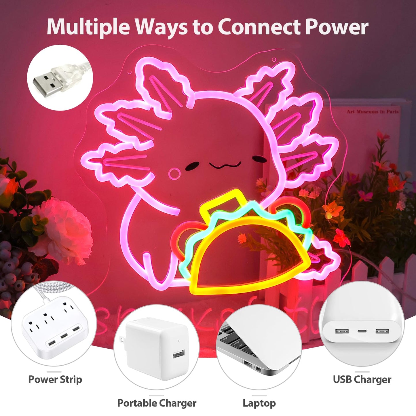 Snaxolotl Neon Sign, Dimmable Taco Axolotl LED Neon Light for Mexican Food pizzeria Restaurant Taco Bar Party Decor, for Girl’s Bedroom, Gift for Kids, Teens, and Axolotl Lovers