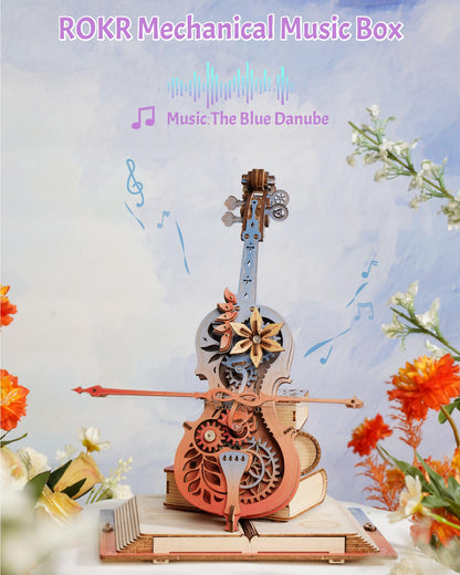 ROKR 3D Puzzles for Adults, Wooden Music Boxes-Cello, Model Kits for Adults, DIY Building Sets, Birthday Gifts Hobbies for Women Men