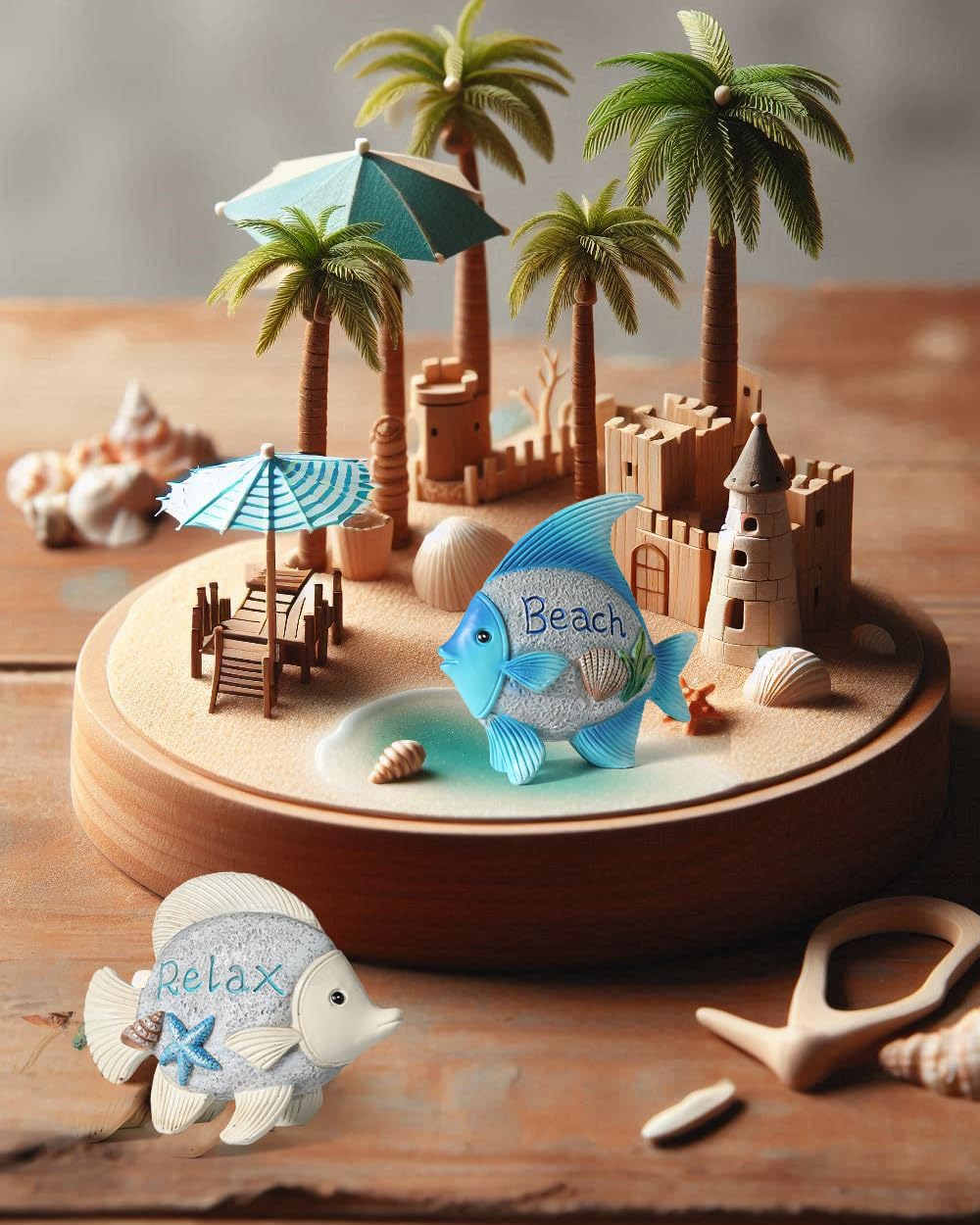 GoGnome Coastal Charm Resin Fish Figurines - Set of 2 Decorative Relax & Beach Decor Nautical Themed 4.4'' Statues for Home Hotel (Fishes)