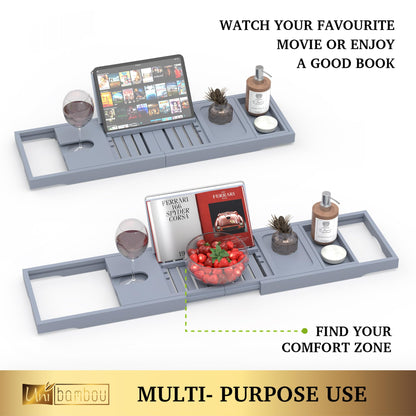 Unibambou Foldable Bathtub Tray - Expandable Bamboo Bath Caddy Tray for Tub - Luxury Wood Bath Accessories, Perfect Spa Experience for New Home - Unique House Warming Gifts for Mom, Women, Couples