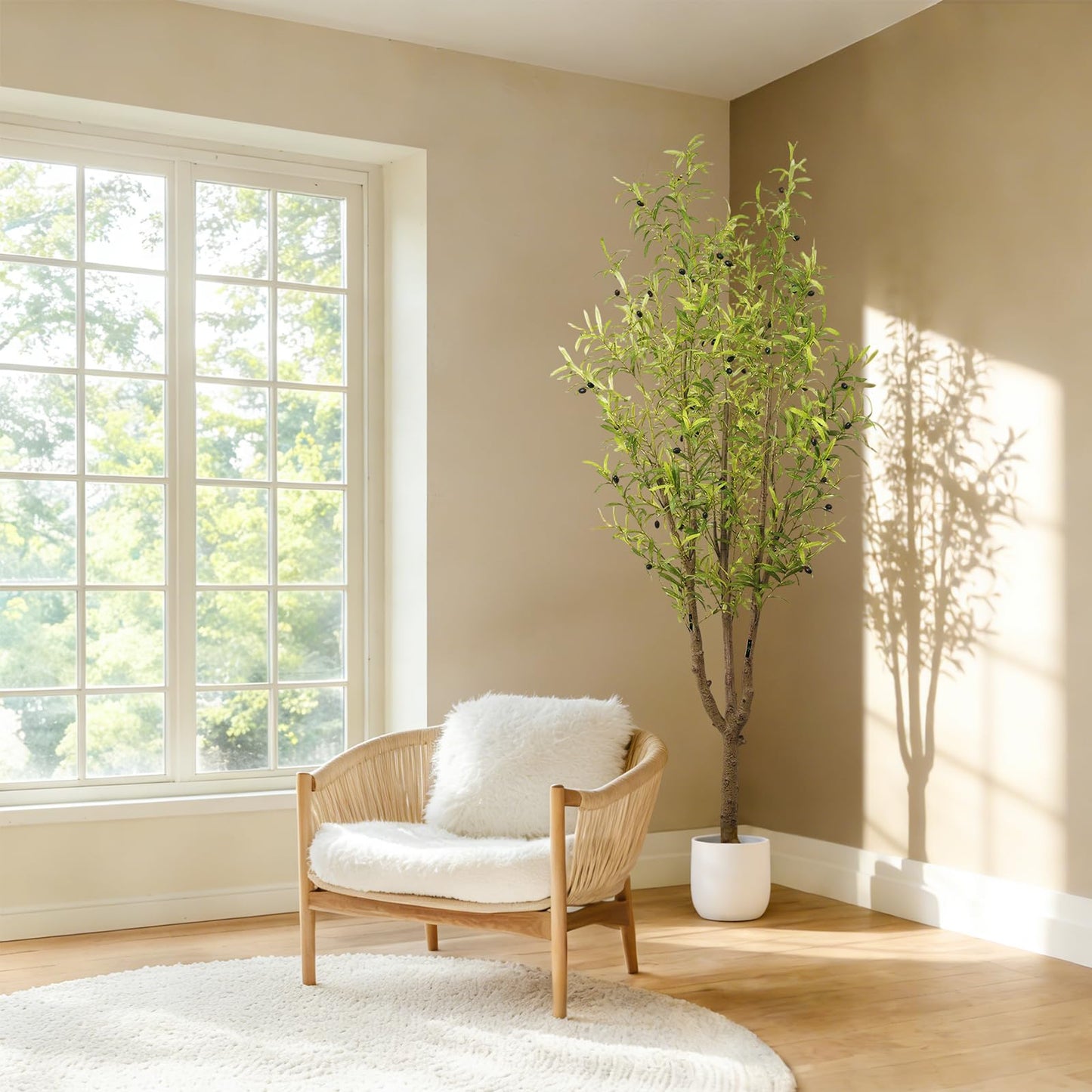 SIUJOJO Artificial Olive Tree 7FT, Faux Olive Tree Indoor with Natural Wood Trunk & Dense Leaves, Tall Fake Olive Tree for Living Room, Office, Entryway Decor
