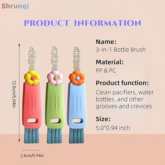 3 in 1 Cup Lid Cleaning Brush, 3 in 1 Multifunctional Cleaning Brush Portable