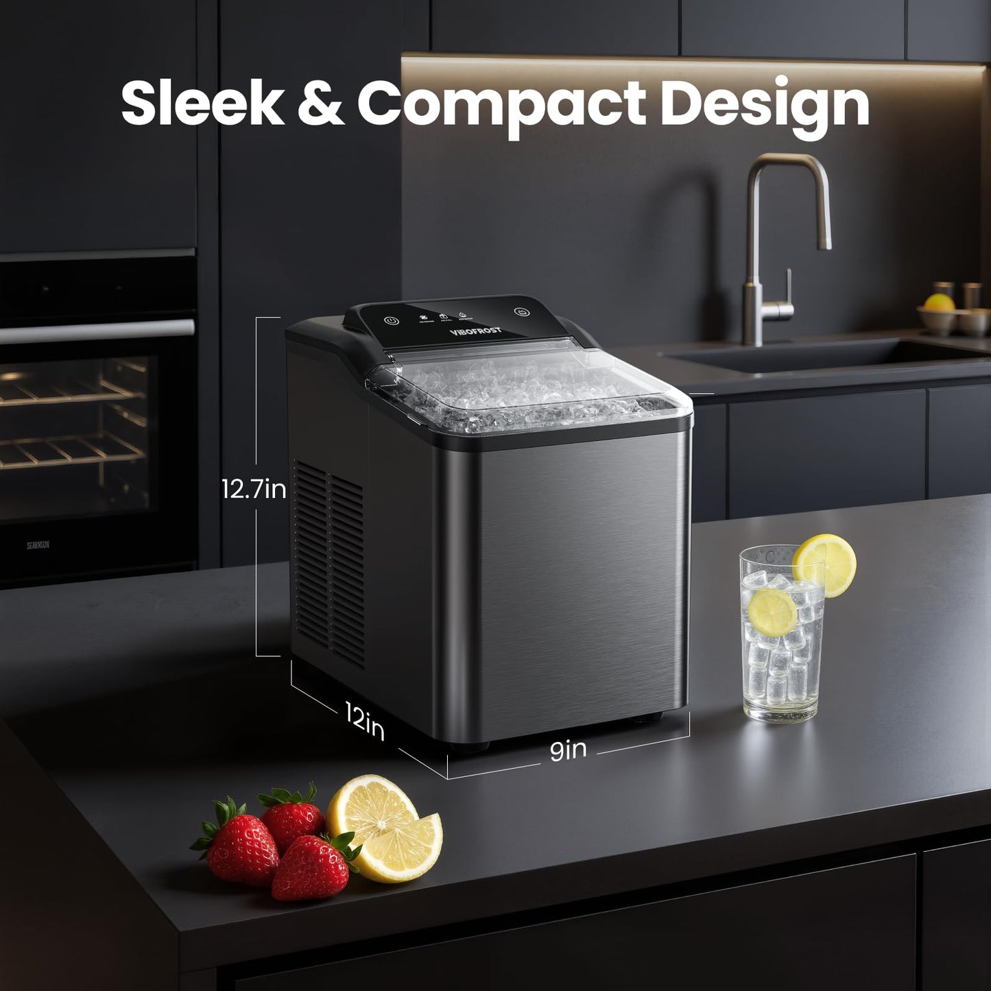 VIBOFROST Nugget Ice Maker Countertop, Fast 35lbs/24H Sonic Pebble Ice Machine, Self-Cleaning Anti-Scale System, Stainless Steel Portable Ice Maker for Home, Kitchen, RV, 10 Cleaning Packets