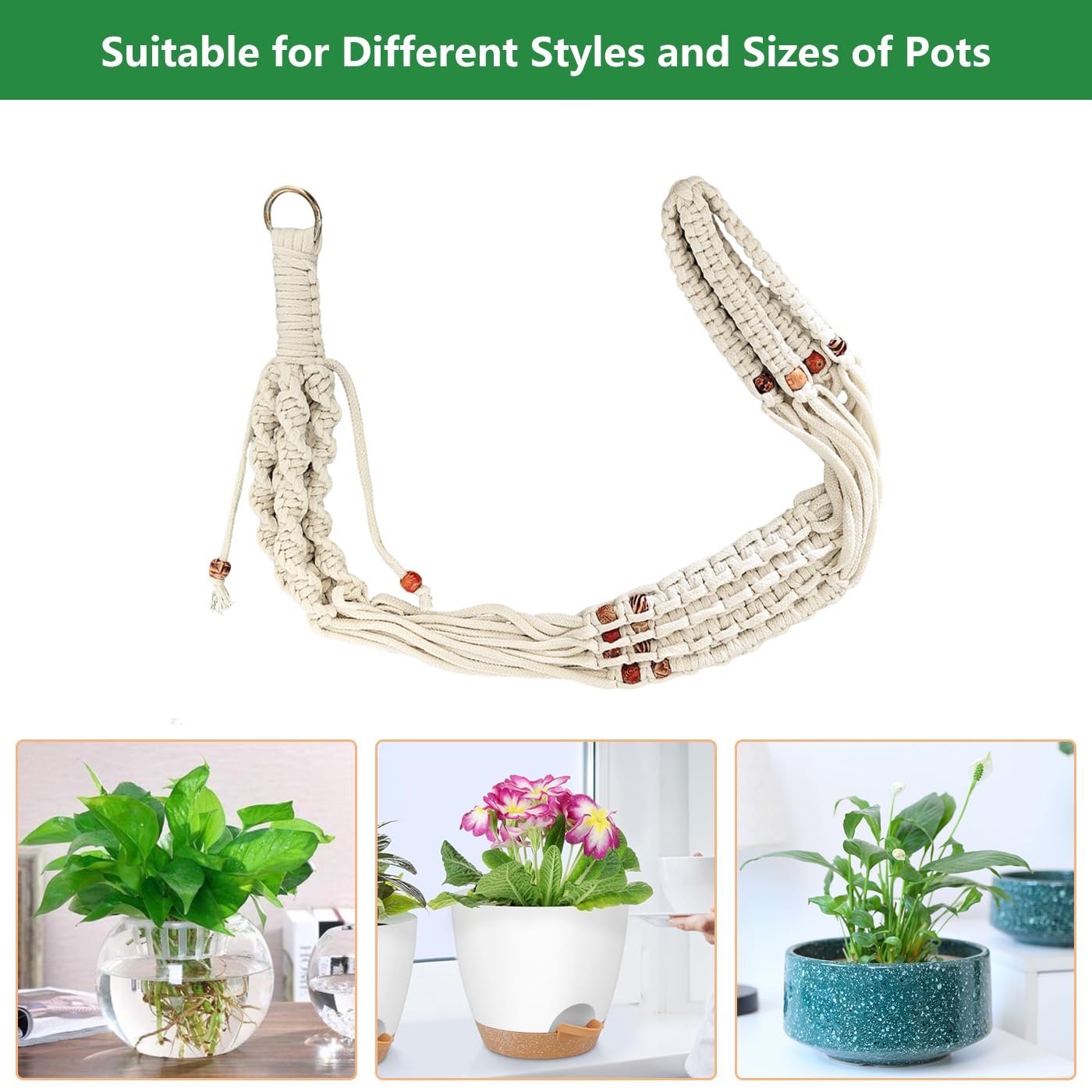 Belit 2 Pack Macrame Plant Hangers Indoor Hanging Planter Basket Decorative Flower Pot Holder Rope for Indoor Outdoor Home Decor