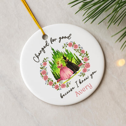 Wicked Christmas Glass Ornament, Elphaba Glinda Ornament, Change for Good, Friendship Broadway Wicked Musical (Ceramic 2 Side, 1)