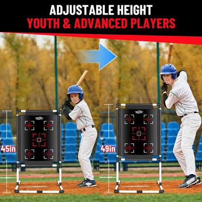 Dual-Sided Baseball Strike Zone Target,Adjustable Height Pitching Strike Zone Trainer for Pitching,Throwing Practice, Includes Stakes,Sandbags & Carry Bag for Indoor & Outdoor