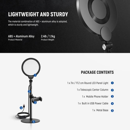 NEEWER Basics 7" Desk Ring Light for Video Recording, 10W Dimmable Full Screen Key Lighting with Stand&Phone Holder for iPhone Computer Laptop Vlog Live Streaming Video Conference, R06