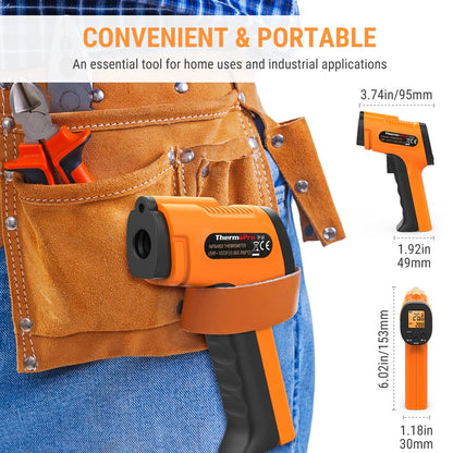 ThermoPro TP30 Infrared Thermometer Gun, Laser Thermometer for Cooking, Pizza Oven, Griddle, Engine, HVAC, Laser Temperature Gun with Adjustable Emissivity & Max Measure -50°C ~ 550°C (Not for Human)