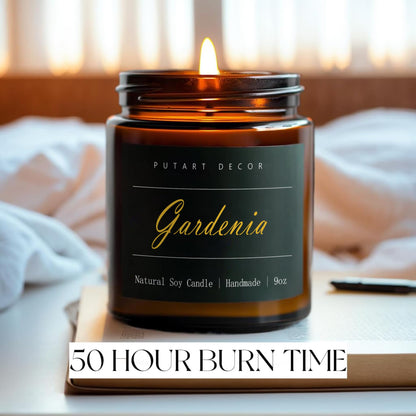 Putart Gardenia Scented Candles for Home, 9oz Natural Soy Wax Aromatherapy Organic Santal Candle for Stress Relief, Long Burning & Lasting Jar Candle Gifts for Birthday, Housewarmings, Thanksgiving