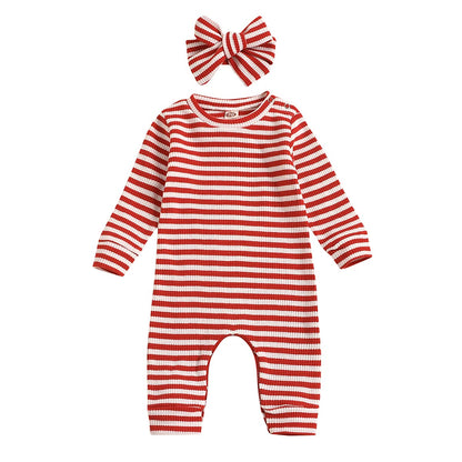 Aimaopao Newborn Infant Baby Girl Romper Bodysuit Girls Stripe Print One Piece Jumpsuit Pants Clothes Outfits (Stripe Long Sleeve Red, 0-3 Months)