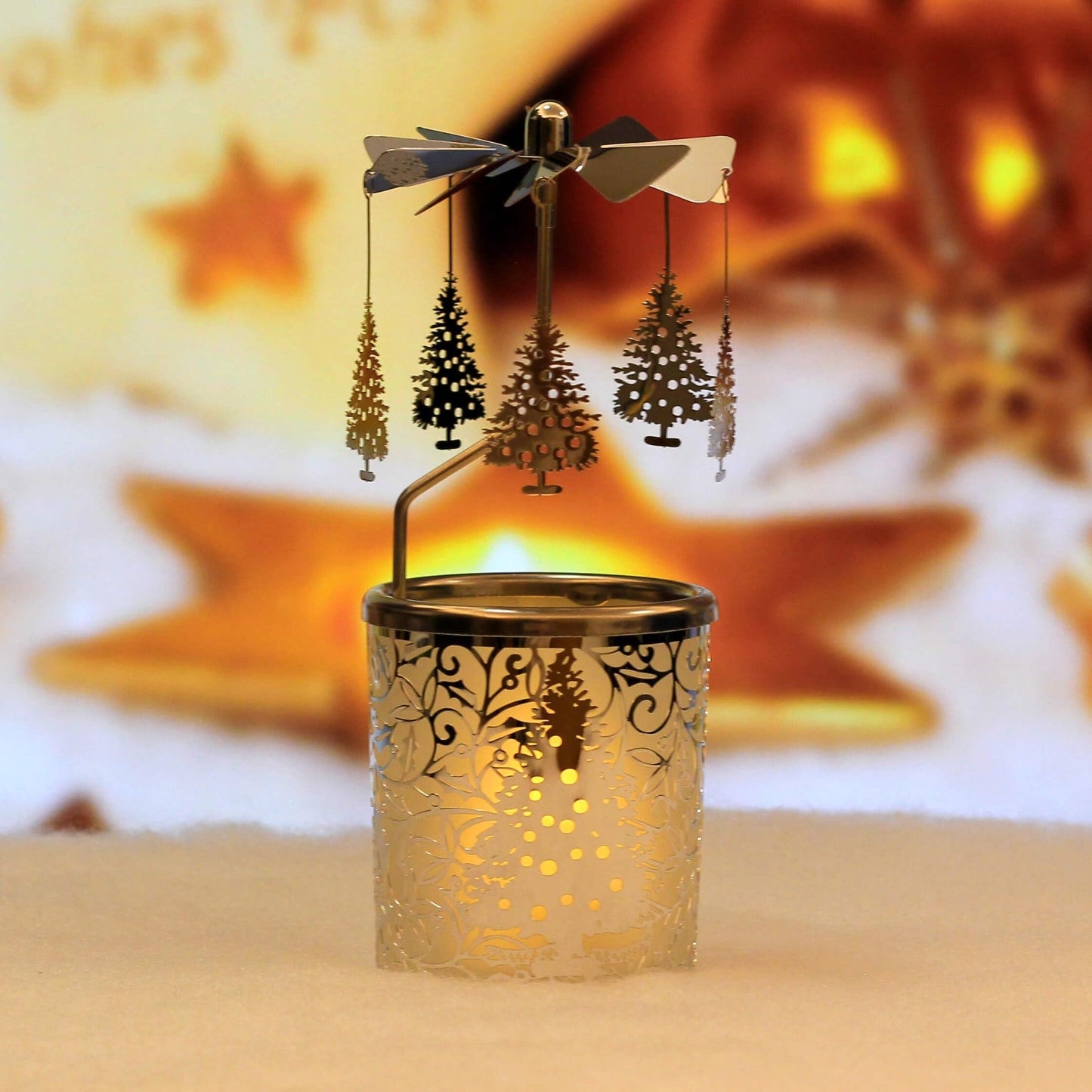 iLaJao Rotary Tea Light Carousel Angel Rotary Candle Holders Spinning Tealight Holders Christmas Decoration for Tabel Centrepieces Gift for Mom Women Wife Birthday-6 ¼ Inch Tall (Tree)