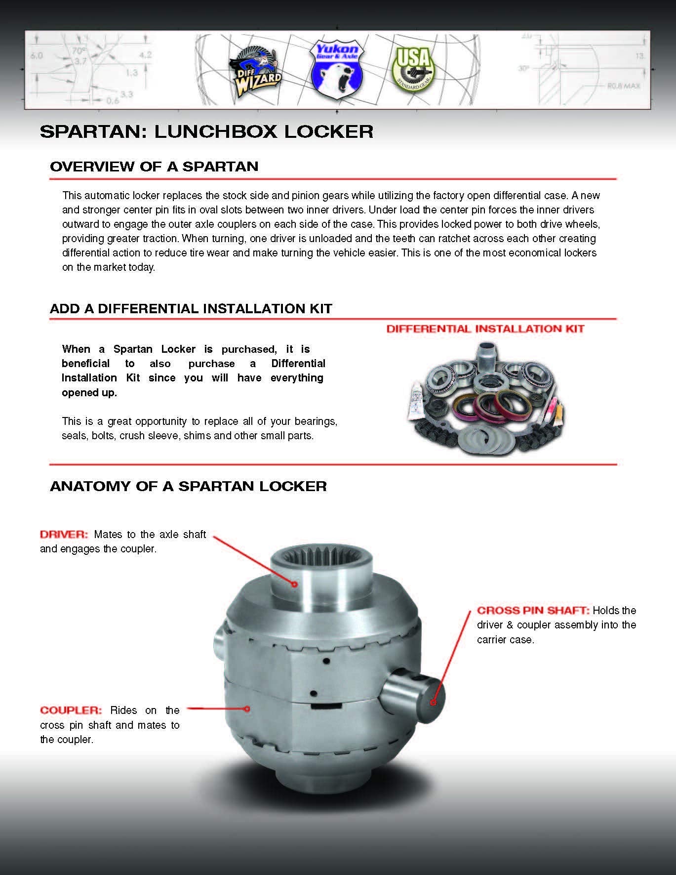 USA Standard Gear Spartan Locker for Dana 30 diff, 27 Spline, Includes Heavy-Duty Cross pin Shaft