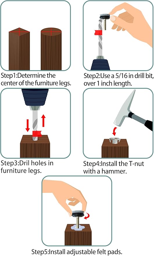 HUAYY 24 Pack Adjustable Furniture Leveling Feet, 1/4-20 Threaded Stem