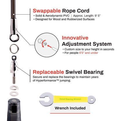 Buddy Lee Jump Ropes Rope Master Yellow Black Original Ball Bearing Jump Rope, 9” HD Plastic Handles. Perfect Jump Rope for Fitness, CrossFit Gym, Endurance Jumping, Cross Overs, Extreme Jumping