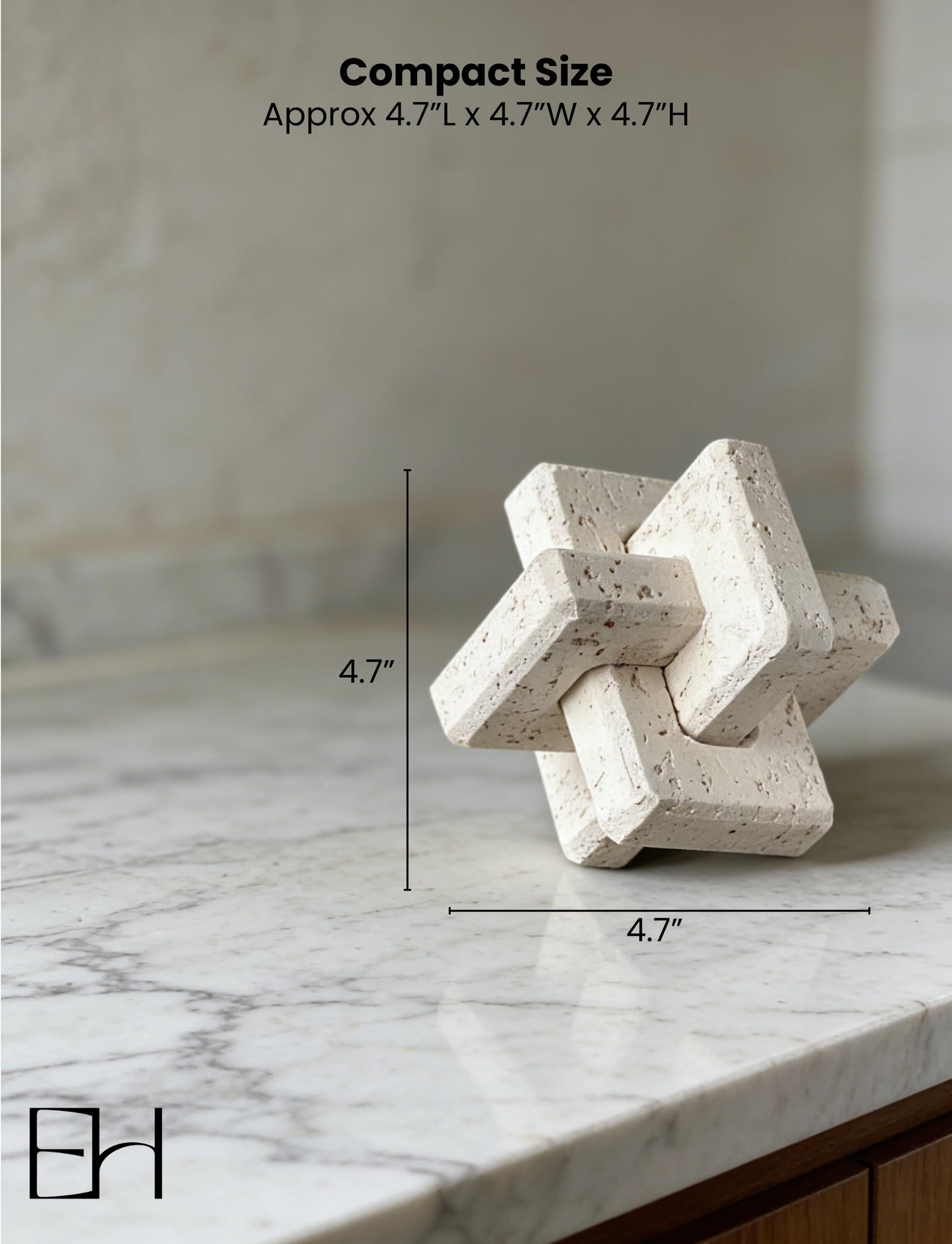EXCHUES Knot Decor 3 Link – Resin Travertine Coffee Table Decor for Living Room, Beige Decorative Objects for Shelves, Stone Marble Texture Accent for Entryway Home (Beige 4.7 Inch)