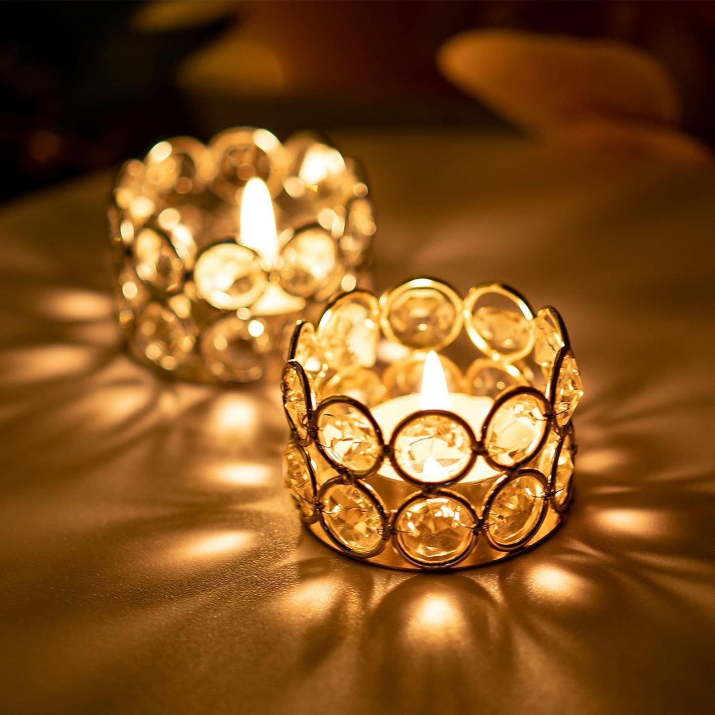 4PCS Gold Tea Light Holders, Gold Candle Holders Bulk for Wedding Table Centerpiece, Mercury Glass Tealight Holder for Home Decor, Wedding, Dinning, Party, Anniversary,Christmas Decorations (4)