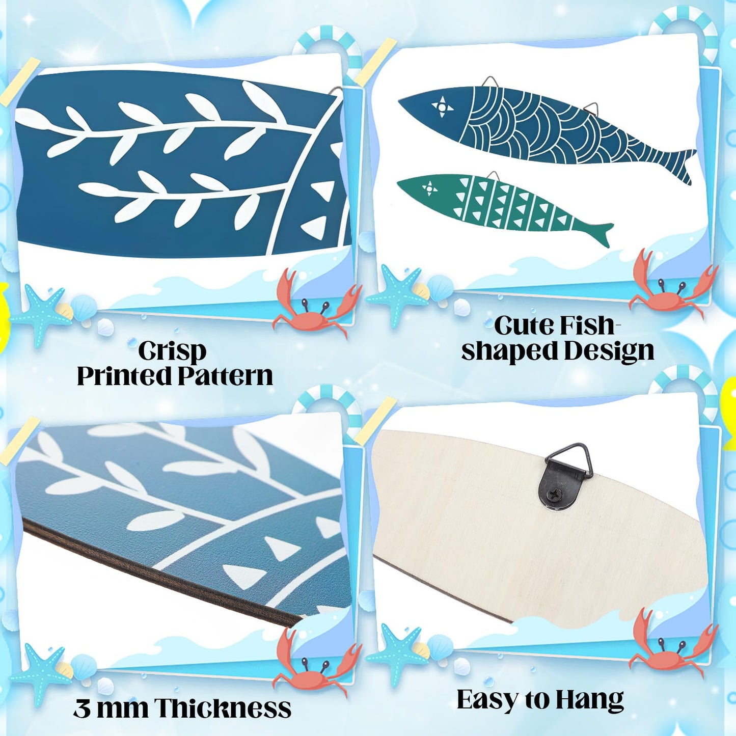 Novabright 8 Pcs Wooden Fish Wall Decor Nautical Oceans Beach Decor Fish Hanging Wall Art Ocean Coastal Rustic Farmhouse Theme for Home Ocean Lake House Bathroom Bedroom