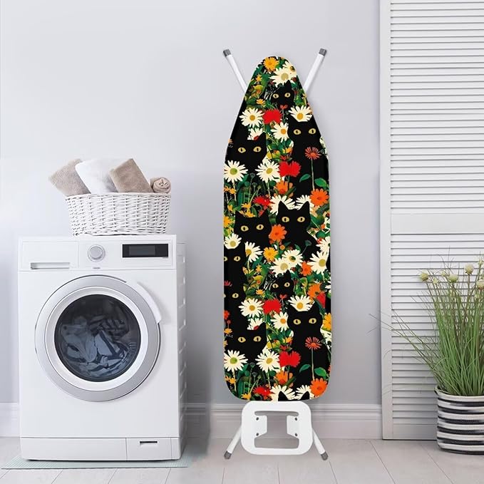 Black Cat Floral Ironing Board Covers Standard Washable Ironing Board Protector