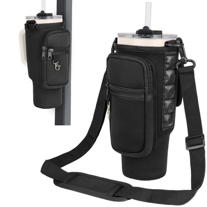 Magnetic Water Bottle Carrier Bag Compatible with Stanley/Meoky 40 oz Tumbler with Handle,Water Bottle Holder Pouch with Adjustable Shoulder Strap & Phone Pocket Fits for Stanley Cup Accessories