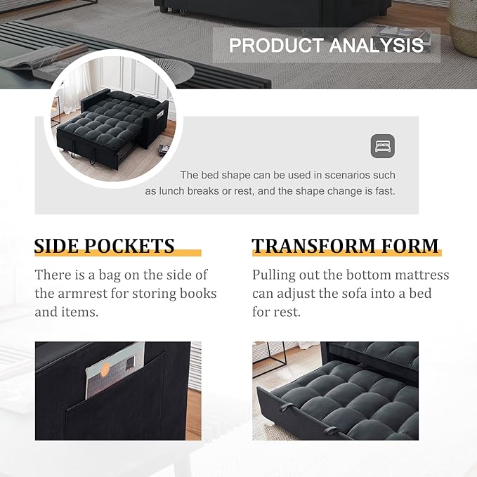 Futon Sofa Bed, Modern 3 in 1 Convertible Sleeper Sofa, Pull Out Couch Bed