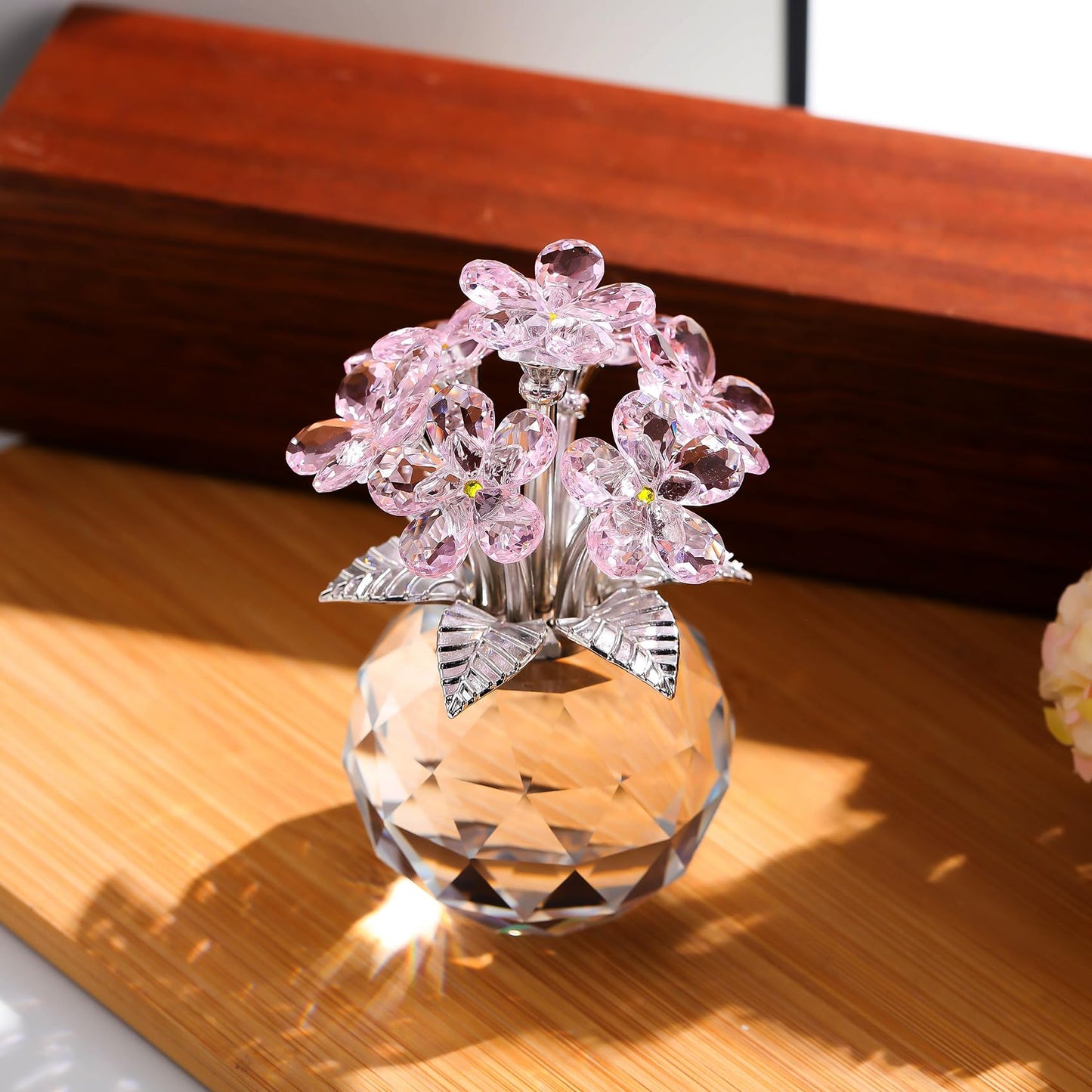 Ornalrist Pink Crystal Forget Me Not Flower Figurine, Forget-me-not Gifts for Women Mom Friend Meaningful Gifts, Glass Flowers Figurines Collectibles